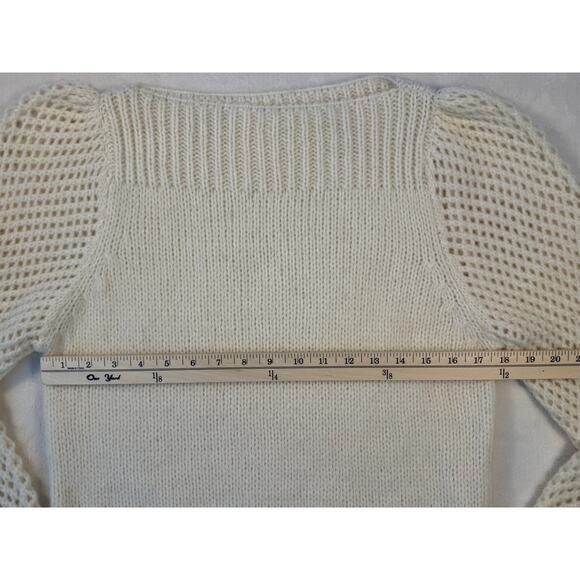 LoveShackFancy Ivory Cream Alpaca Sweater Small Knit Pullover Puff Sleeve - Picture 10 of 11